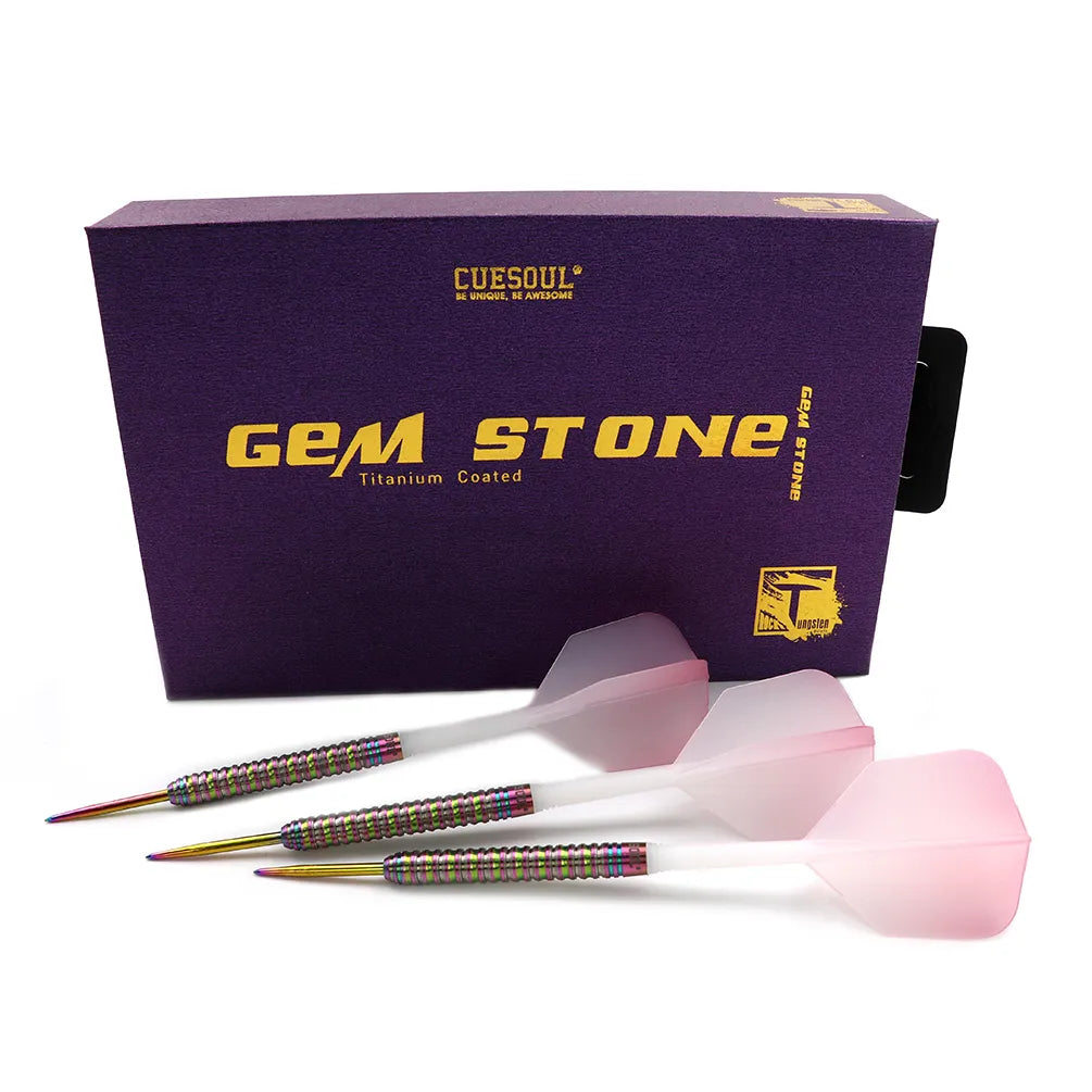 CUESOUL Pink Gem Stone 22 gram 90% Tungsten Steel Tip Dart Set w/ ROST Flights