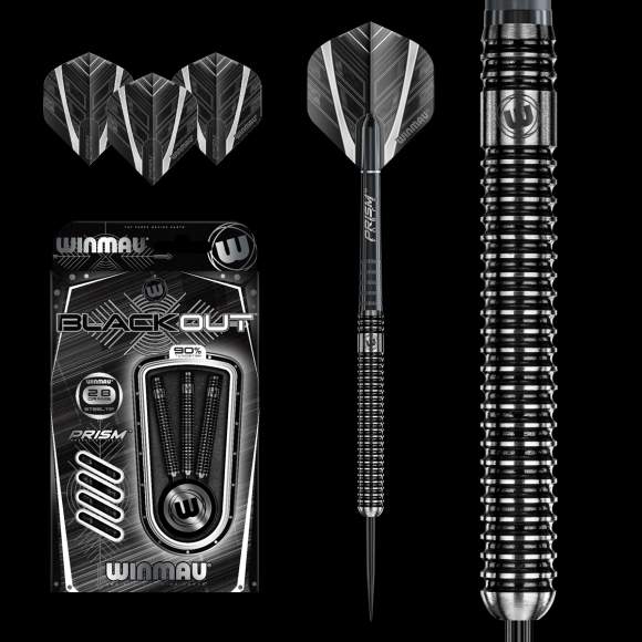 Winmau Blackout Steel Tip Dart Set 28 gram 90% Tungsten alloy