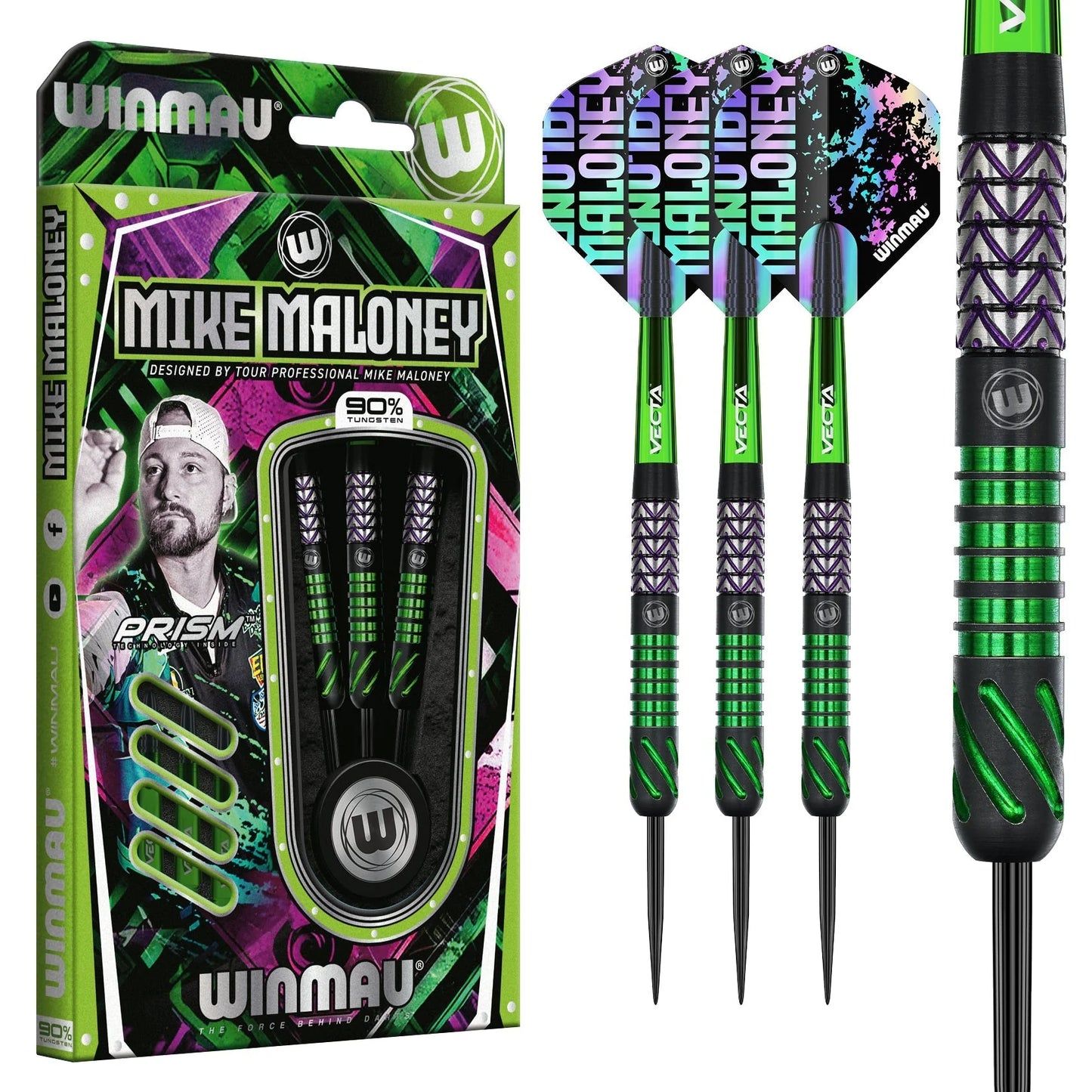 Winmau Mike Maloney Steel Tip Darts 24g 90% Tungsten Alloy