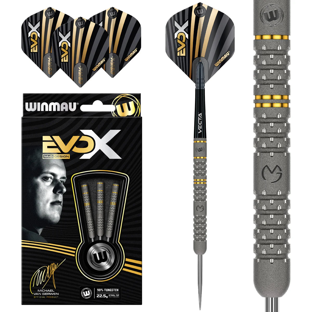 Winmau Michael Van Gerwen MvG EvoX Steel Tip Darts 21g 90 Winmau Michael Van Gerwen MvG EvoX Steel Tip Darts 21g 90