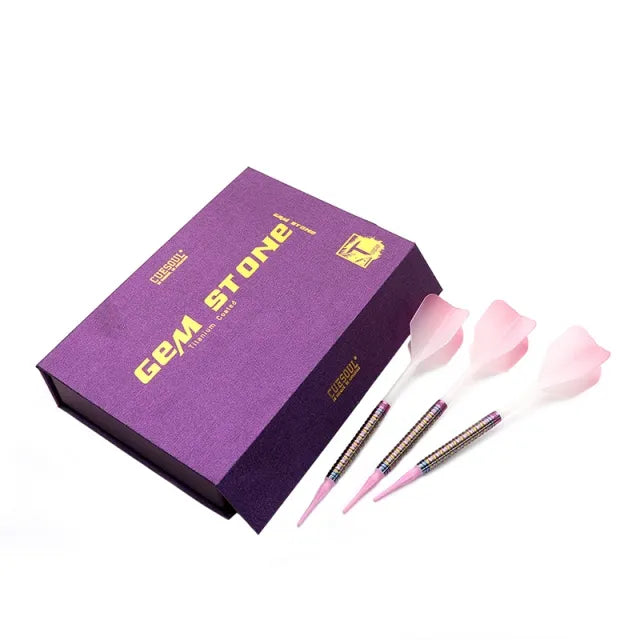 CUESOUL Pink Gem Stone 20 gram 90% Tungsten Soft Tip Dart Set w/ ROST Flights