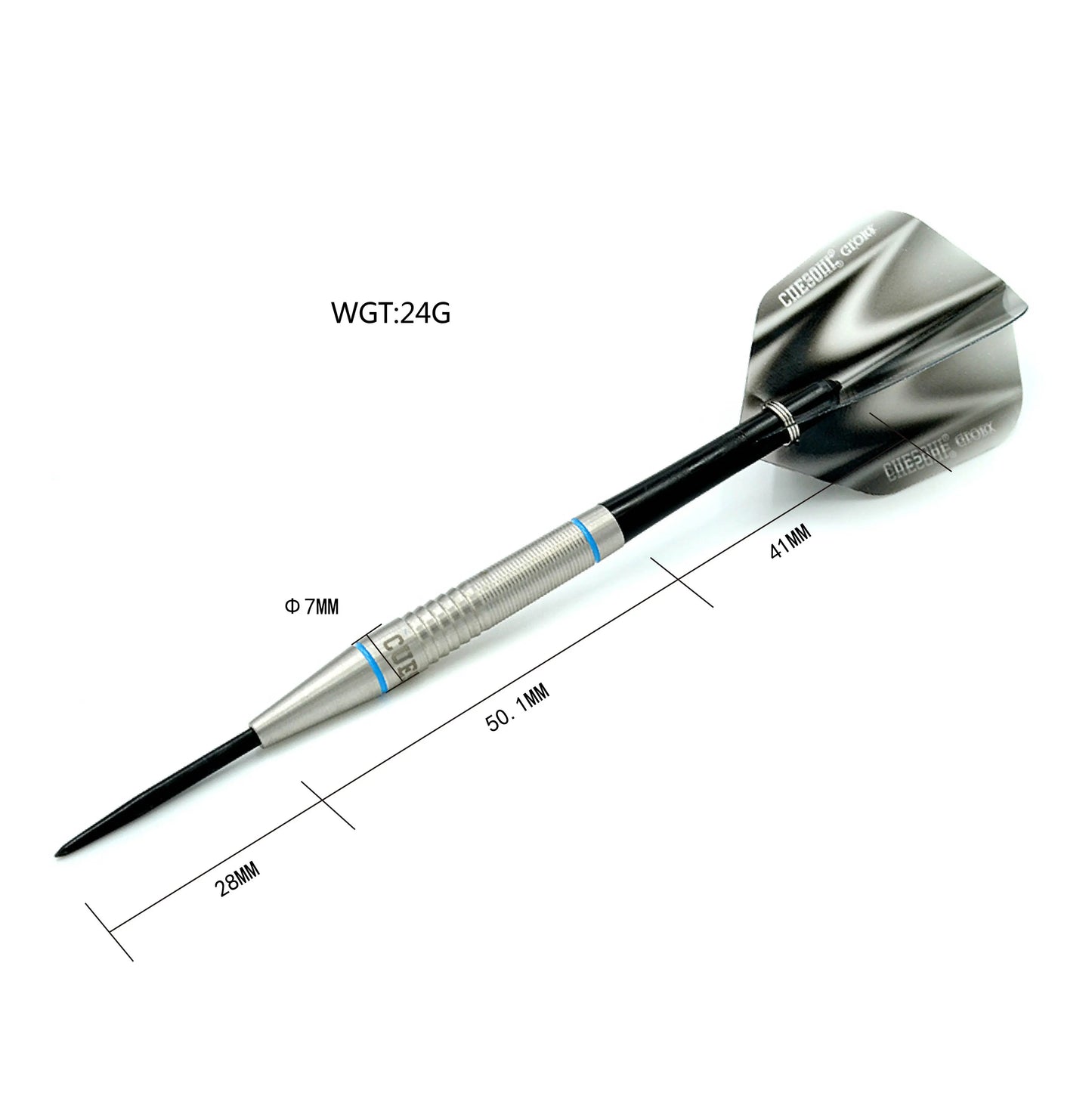 CUESOUL Glory 24 gram Blue Grooves & Black Shafts 85% Tungsten Steel Tip Dart Set