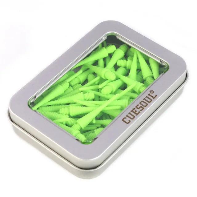 CUESOUL Soft Tip Darts Points 2BA Thread Pack of 100 in Tin - Lime Green