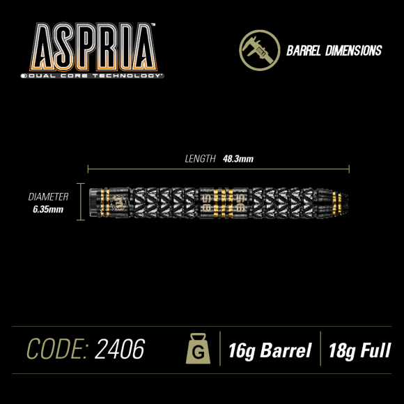 Winmau Aspria 18 gram 95%/85% Tungsten alloy Dual Core technology SOFT TIP