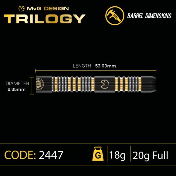 MvG (Michael Van Gerwen) Trilogy 18 gram barrel/20 gram full 90% Tungsten alloy SOFT TIP