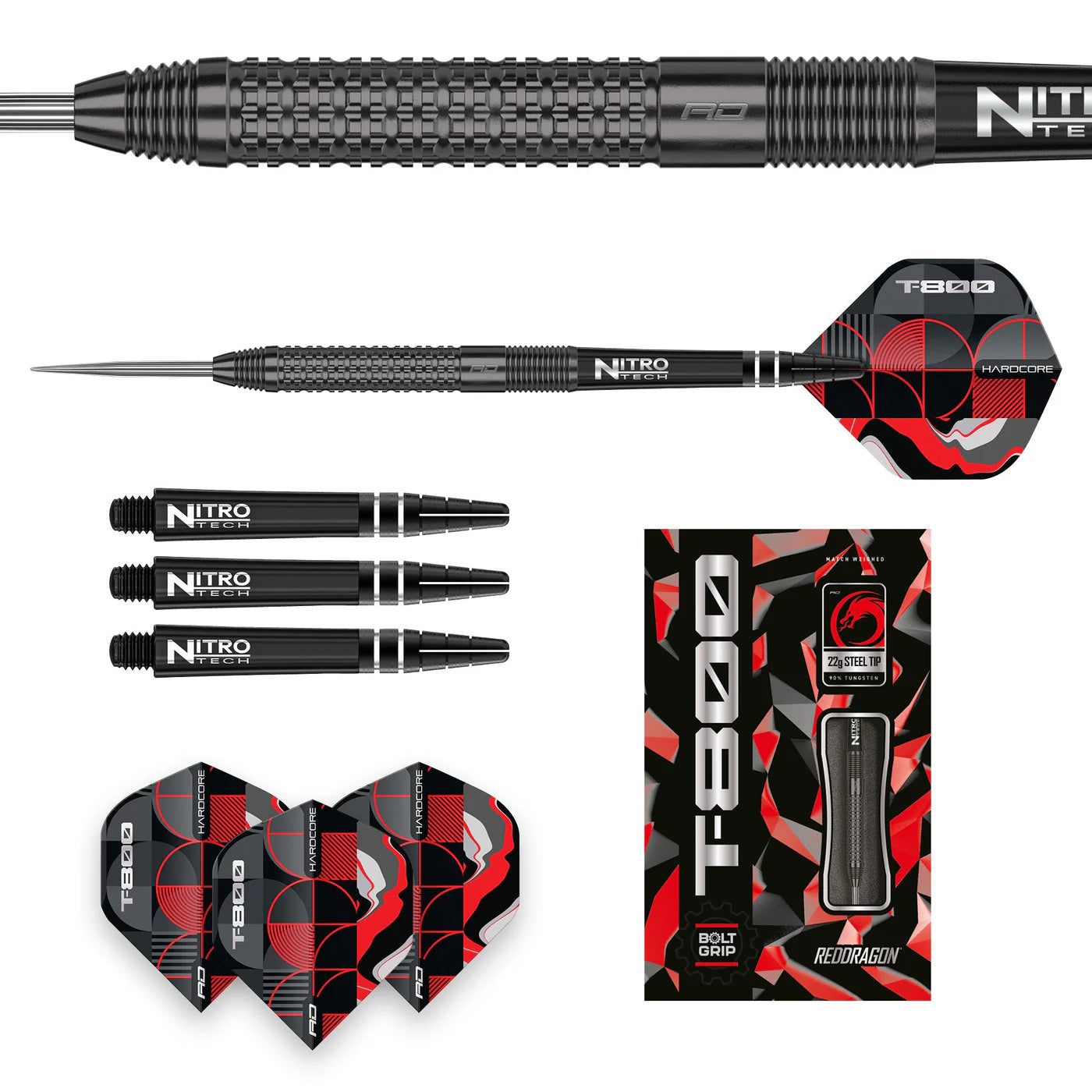 Red Dragon T-800 Steel Tip Darts 90% Tungsten - 22gm