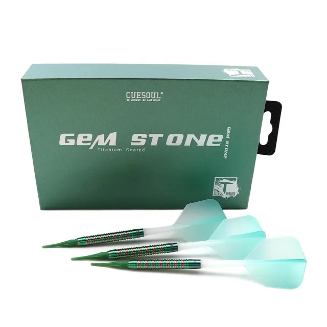 CUESOUL Green Gem Stone 19 gram 90% Tungsten Soft Tip Dart Set w/ ROST Flights