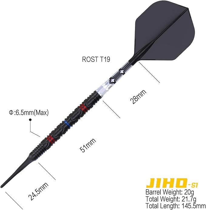 CUESOUL JIHO S1 20 gram 90% Tungsten Soft Tip Dart Set w/ ROST T19 Flight