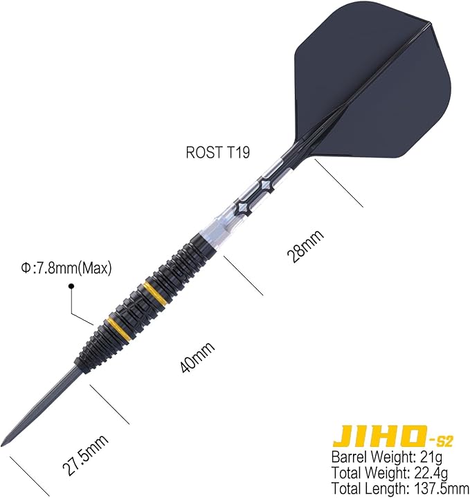 CUESOUL JIHO S2 21 gram 90% Tungsten Steel Tip Dart Set w/ ROST T19 Flight