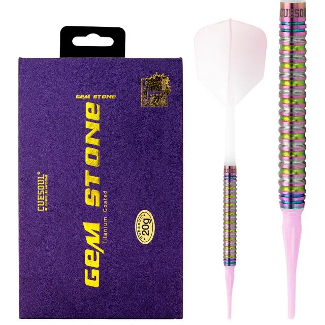 CUESOUL Pink Gem Stone 20 gram 90% Tungsten Soft Tip Dart Set w/ ROST Flights