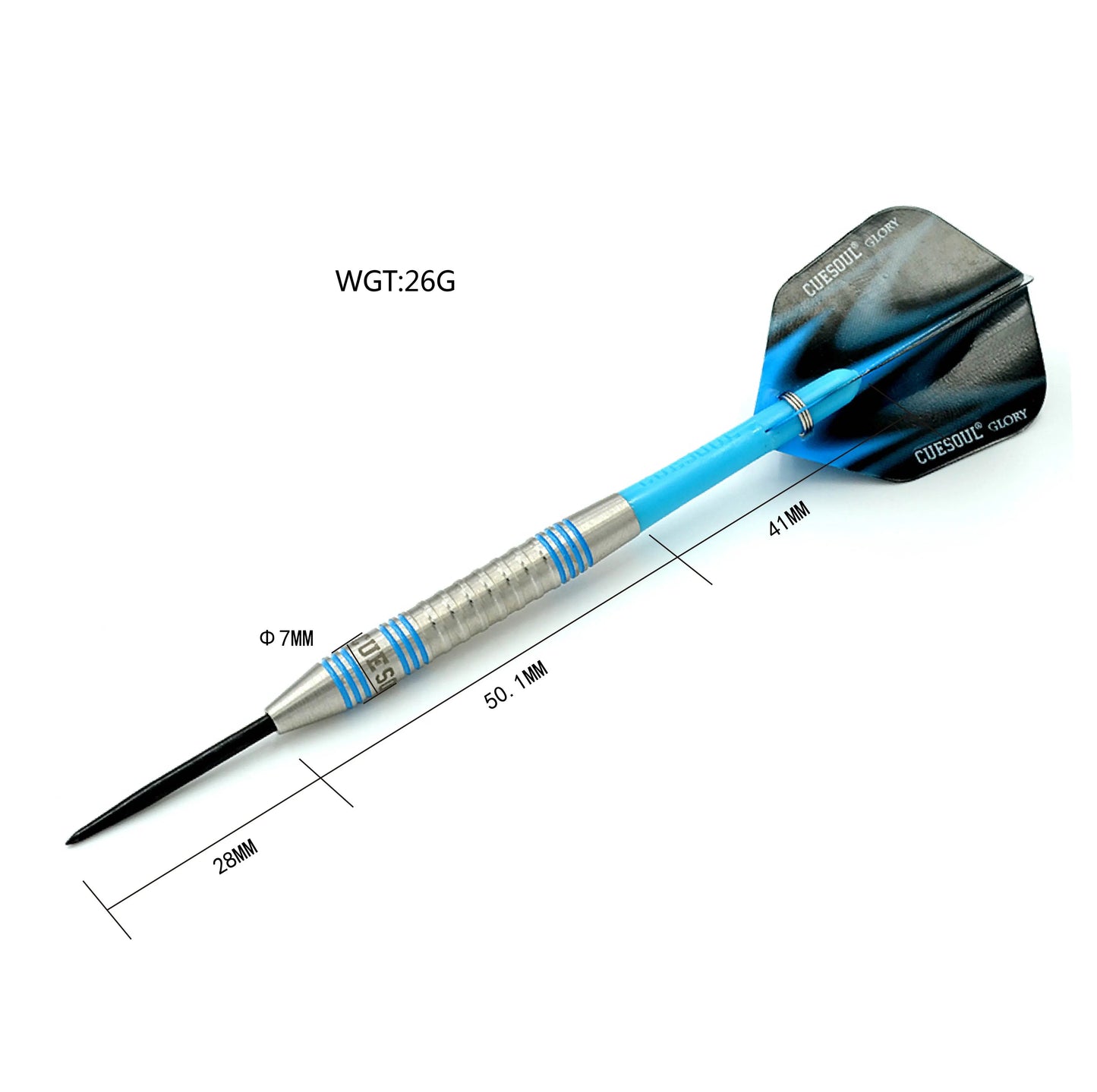 CUESOUL Glory 26 gram Blue Grooves & Blue Shaft 85% Tungsten Steel Tip Dart Set