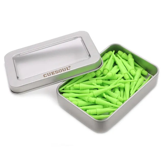 CUESOUL Soft Tip Darts Points 2BA Thread Pack of 100 in Tin - Lime Green