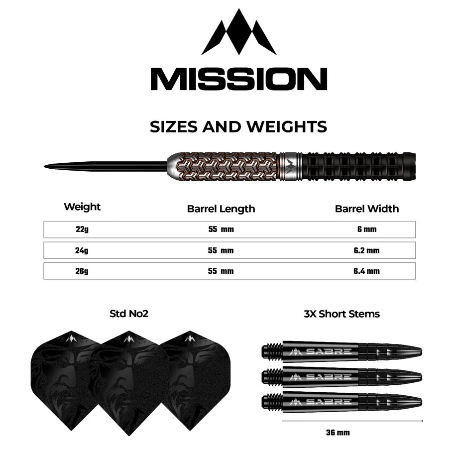MISSION ARCHON DARTS - STEEL TIP - 97.5% - BLACK & BRONZE PVD 24g
