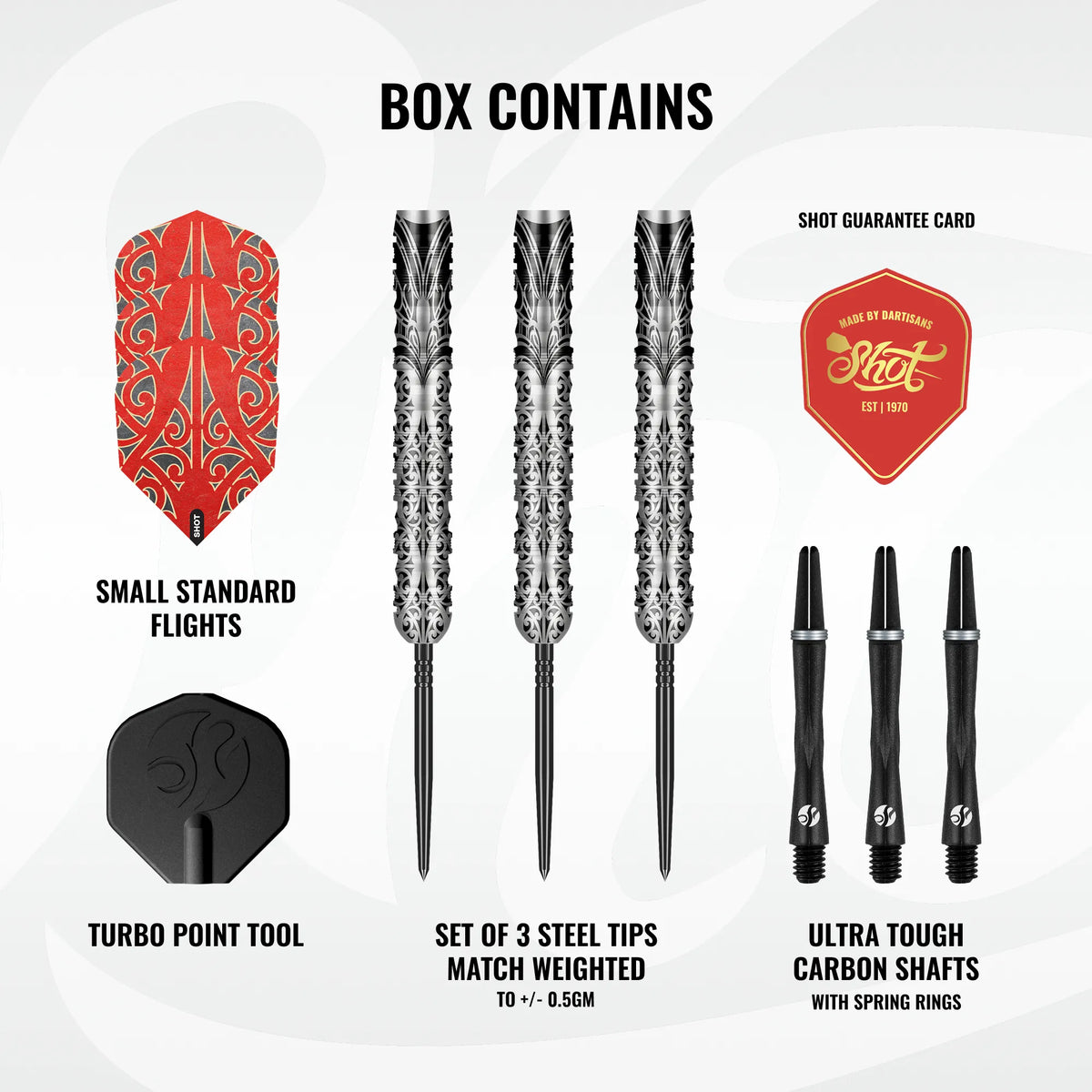 Shot Warrior Taiaha Turbo Point Steel Tip Dart Set-90% Tungsten Barrels - 24gm