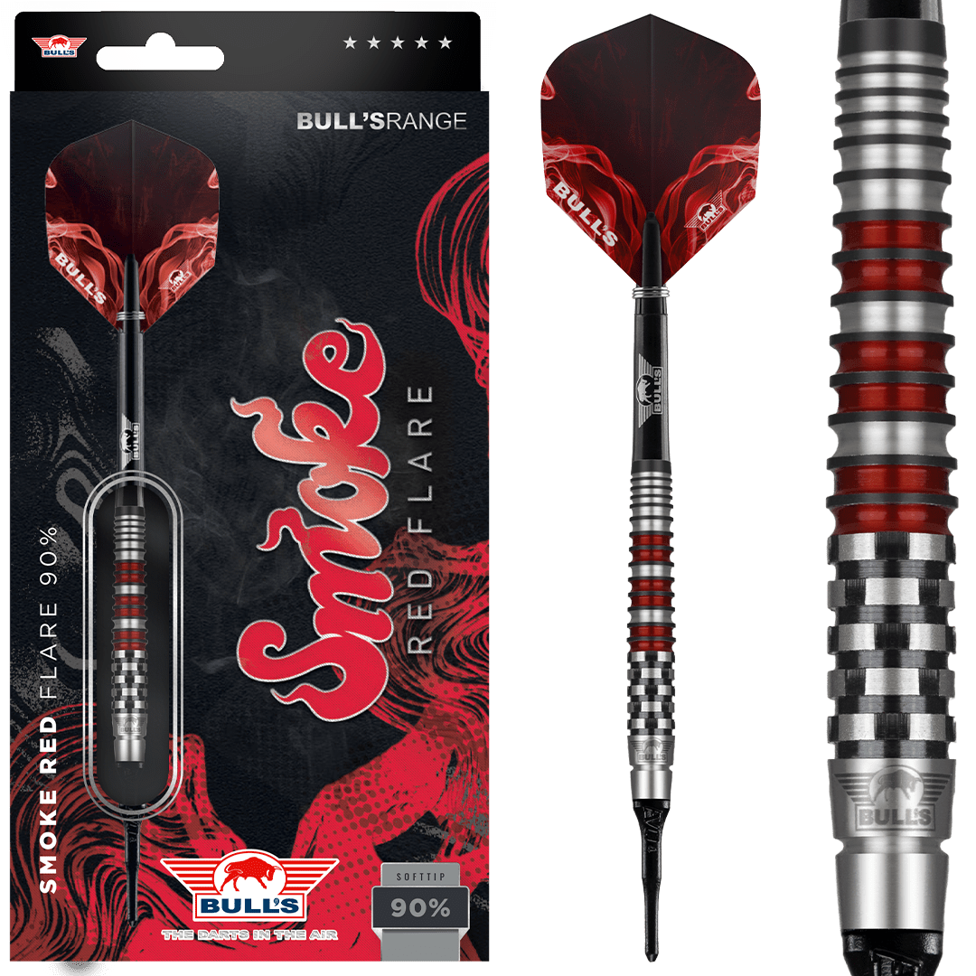 Bull's NL Smoke Red Flare 90% Tungsten 18 gram Soft Tip Dart Set