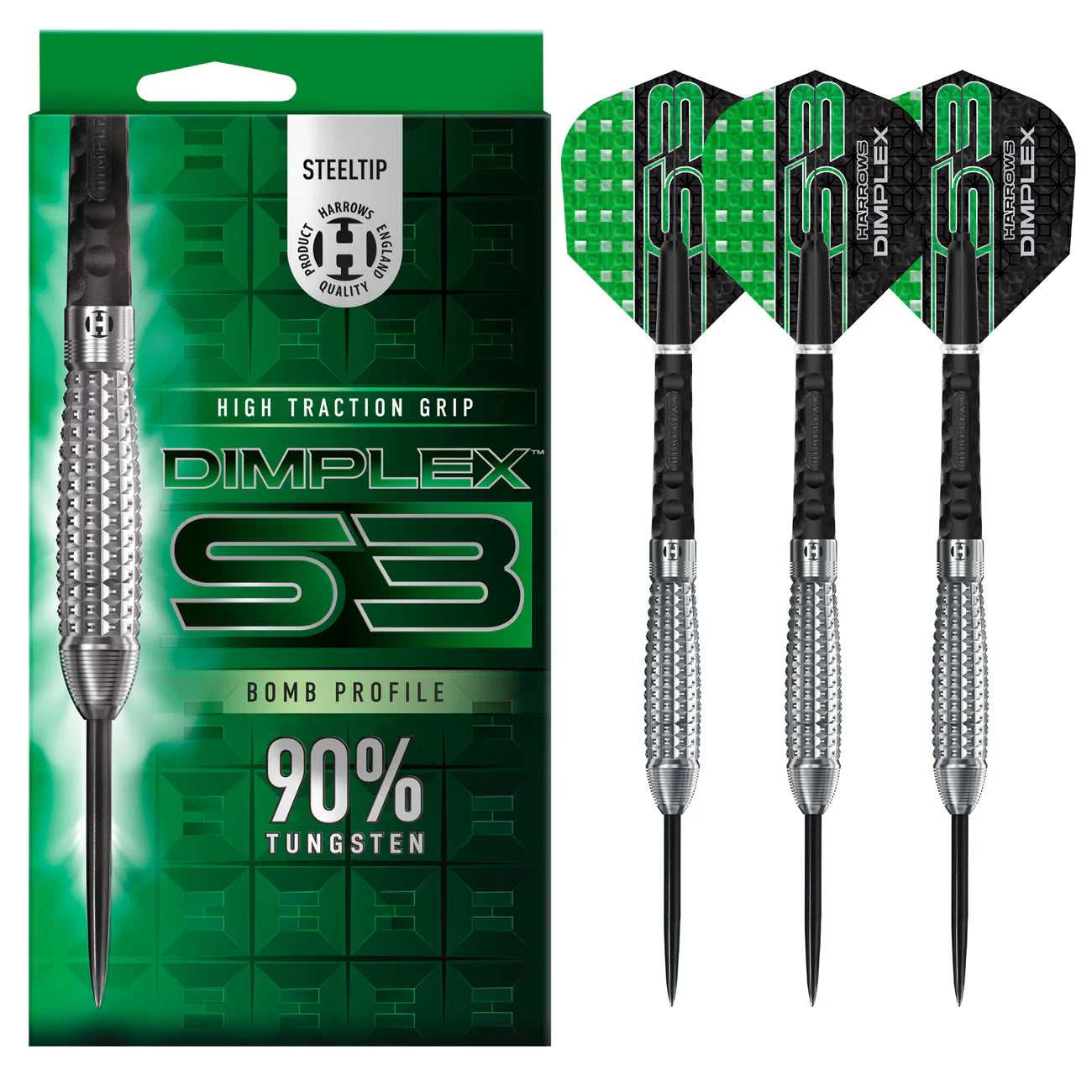 HARROWS Dimplex Tapered Darts Set I Professionele darts 90% wolfraam stalen punt 22 g, 23 g, 24 g en 26 g Pro Darts I 10-delige set met zwarte Dimplex Midi Shafts en HARROWS Dimplex Tapered Darts Set I Professionele darts 90% wolfraam stalen punt 22 g, 23 g, 24 g en 26 g Pro Darts I 10-delige set met zwarte Dimplex Midi Shafts en