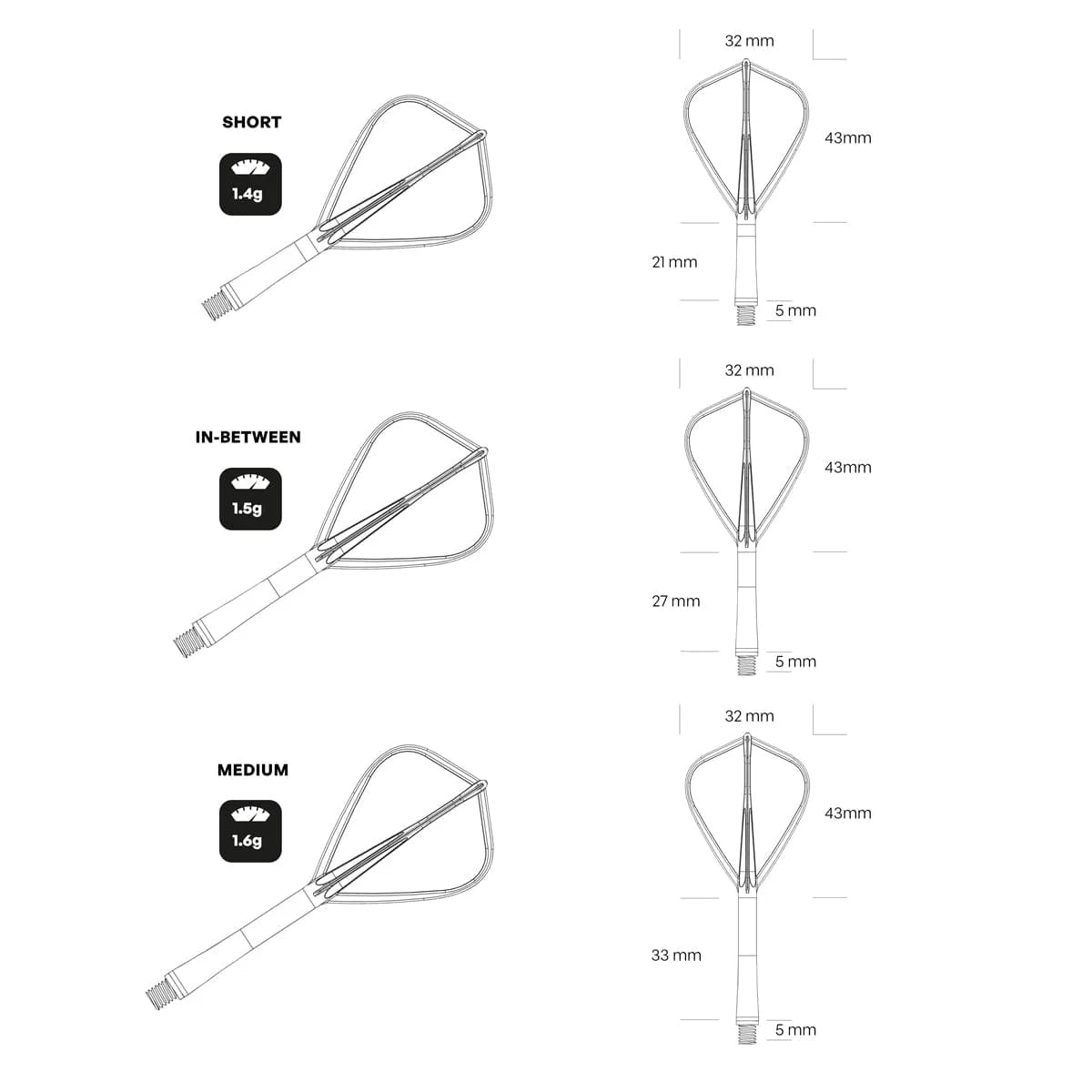 Shot Flight Deck One Piece Dart Flight and Shaft System - Kite - White - In Between
