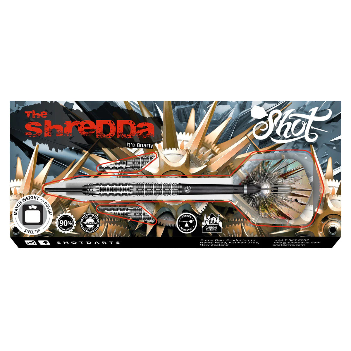 Shot Gnarly Shredda Steel Tip Dart Set-90% Tungsten Barrels-28gm