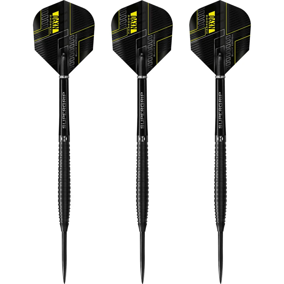 Harrows NX90 Black - Steel Tip Darts - 90% Tungsten - 22g