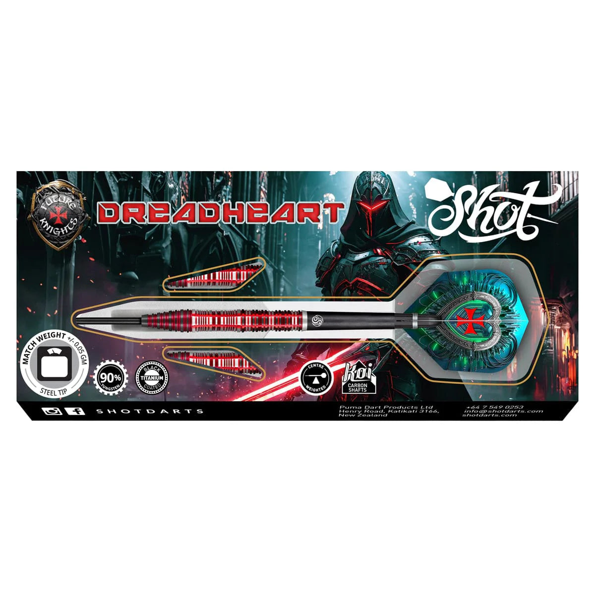 Shot Future Knights Dreadheart Steel Tip Dart Set-90% Tungsten Barrels-24gm