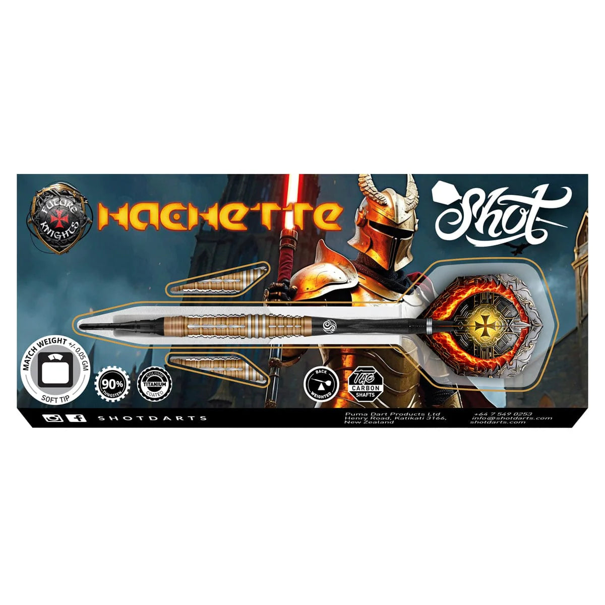 Shot Future Knights Hachette Soft Tip Dart Set-90% Tungsten-20gm