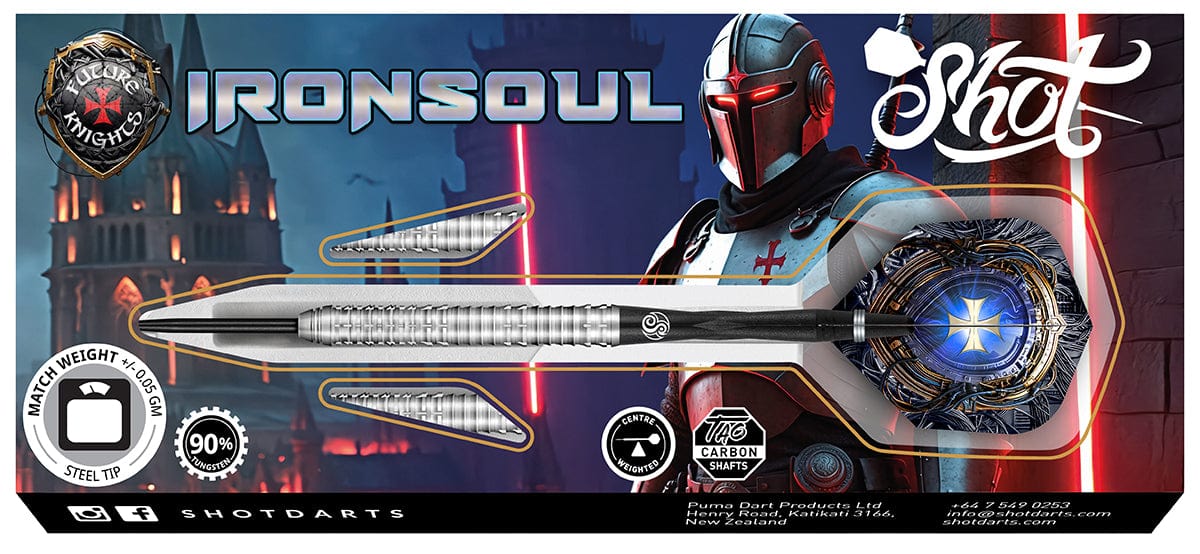 Shot Future Knights Ironsoul Steel Tip Dart Set-90% Tungsten Barrels-23gm
