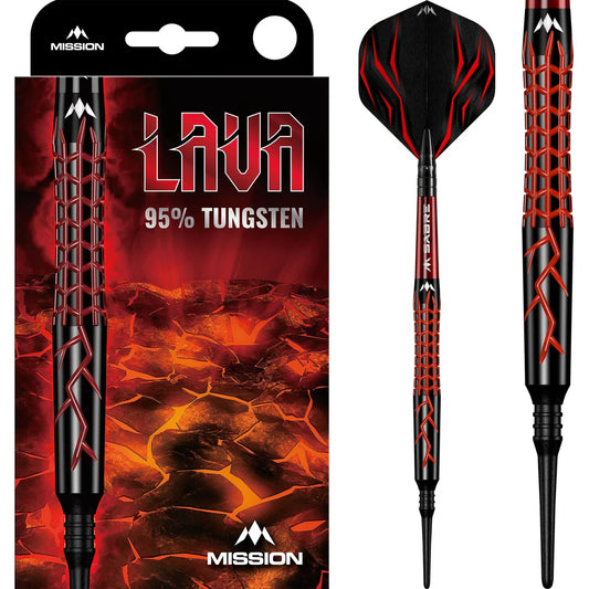 Mission Lava Soft Tip Darts - 95% Tungsten Black & Red Electro - 20gm