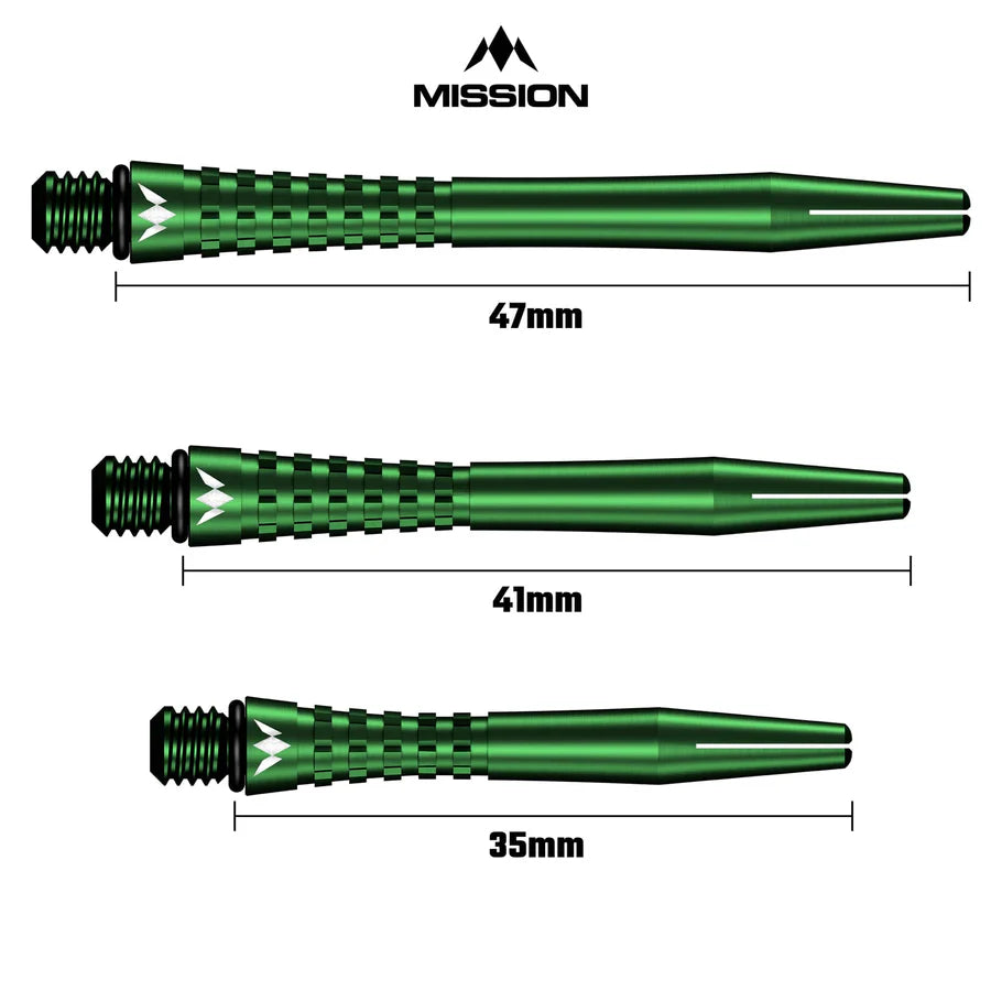 Mission Atom13 Aluminum Shafts - Anodized Metal Stems - Green - Short