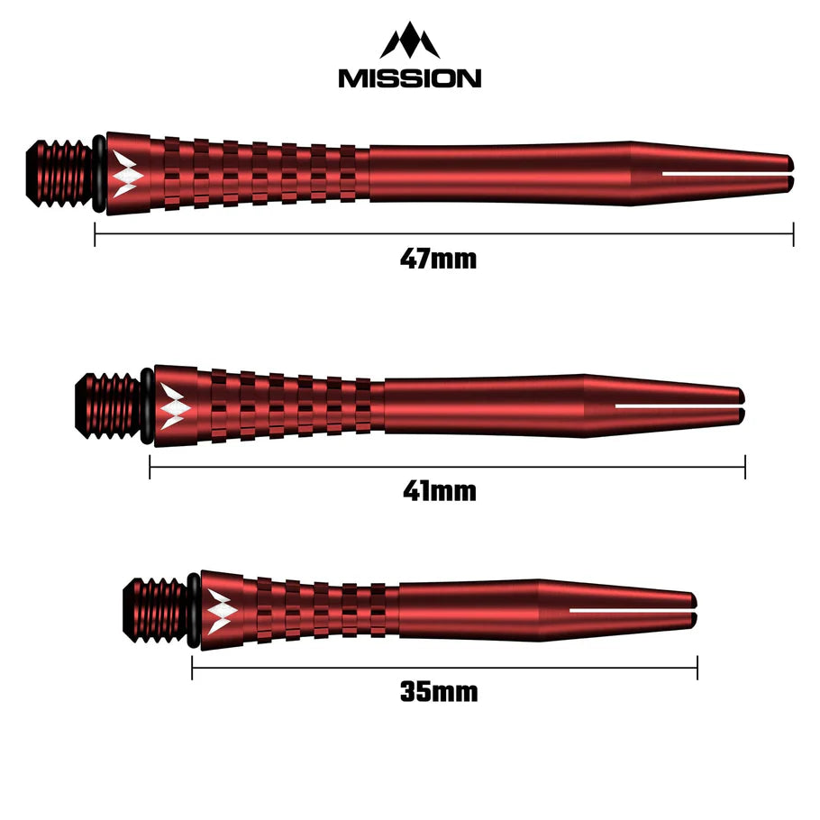 Mission Atom13 Aluminum Shafts - Anodized Metal Stems - Red - Short