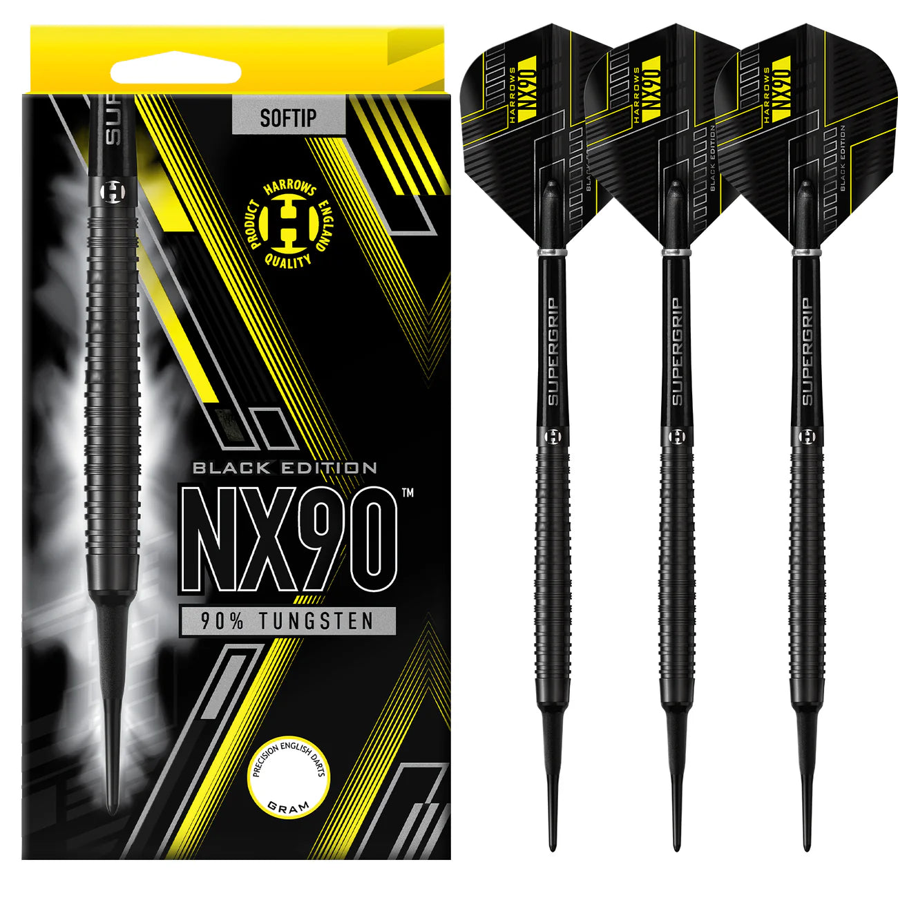 Harrows NX90 Black - Soft Tip Darts - 90% Tungsten - 20g