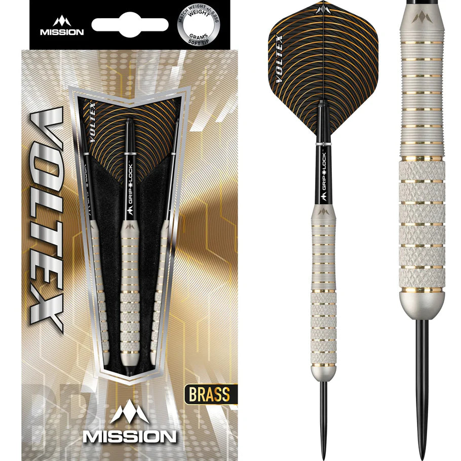 MISSION VOLTEX DARTS - STEEL TIP BRASS - M1 - SILVER - KNURLED 23g
