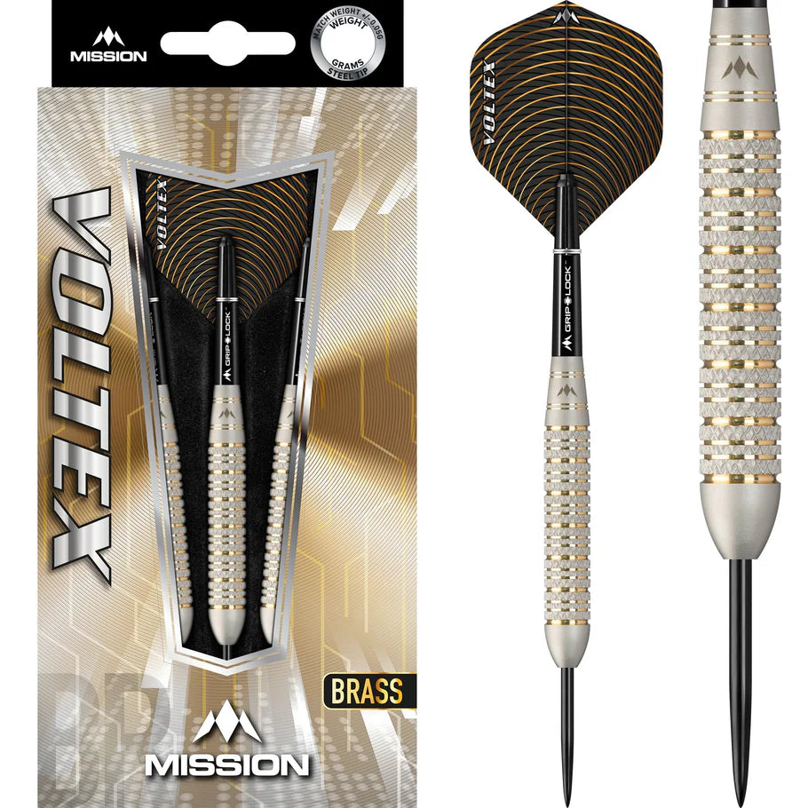MISSION VOLTEX DARTS - STEEL TIP BRASS - M2 - SILVER - KNURLED 23g