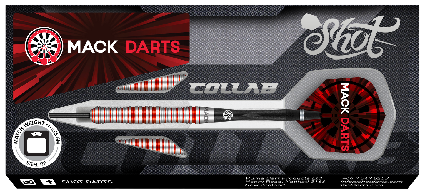 Shot Mack Darts Collab Steel Tip Dart Set-80% Tungsten Barrels-23gm