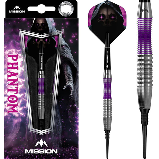 Mission Phantom Soft Tip Darts - Brass Silver & Purple Coated - 18gm