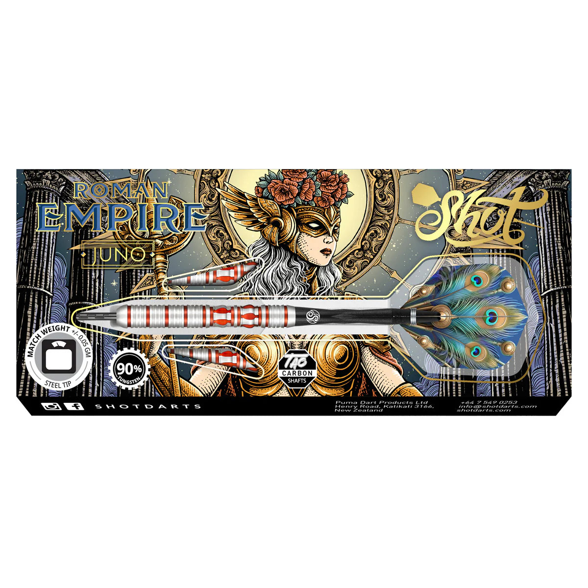 Shot Roman Empire Juno Steel Tip Dart Set-90% Tungsten Barrels-23gm