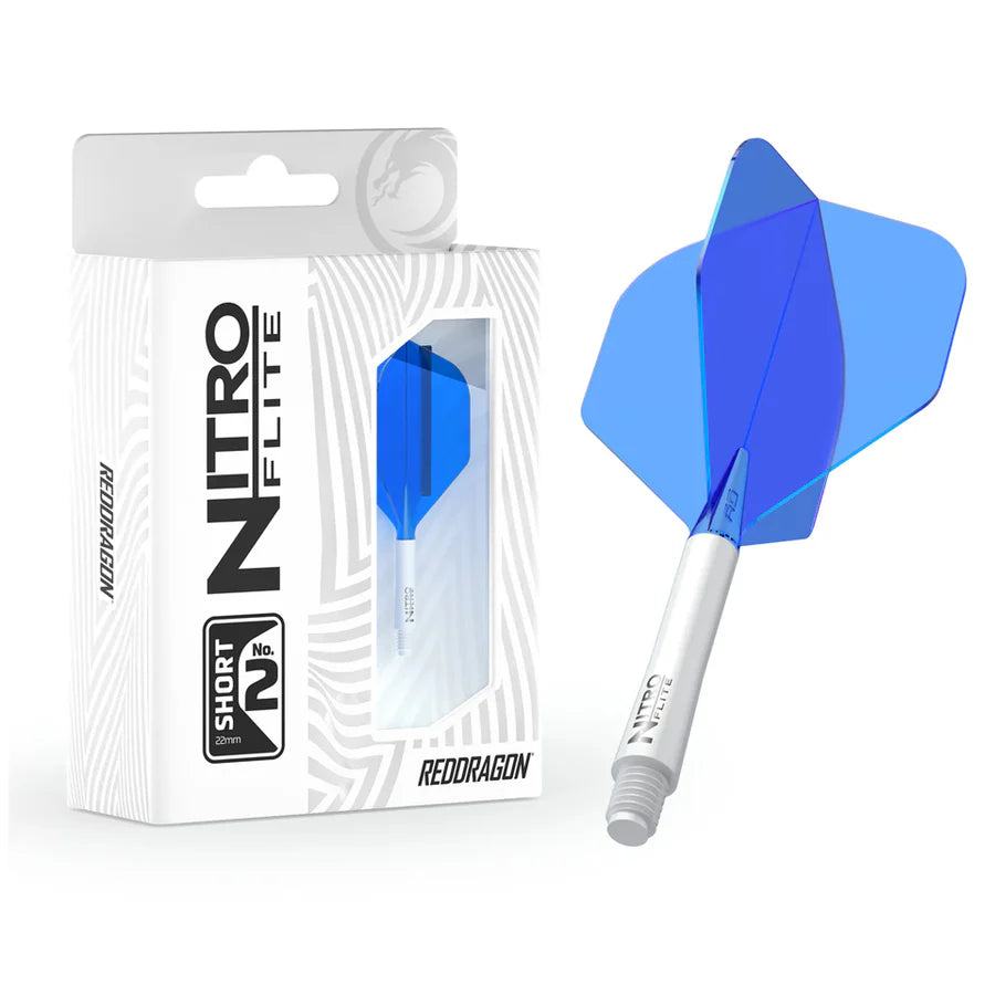 Red Dragon Nitro Flite Integrated Flight and Shaft System - No2 Short White & Blue