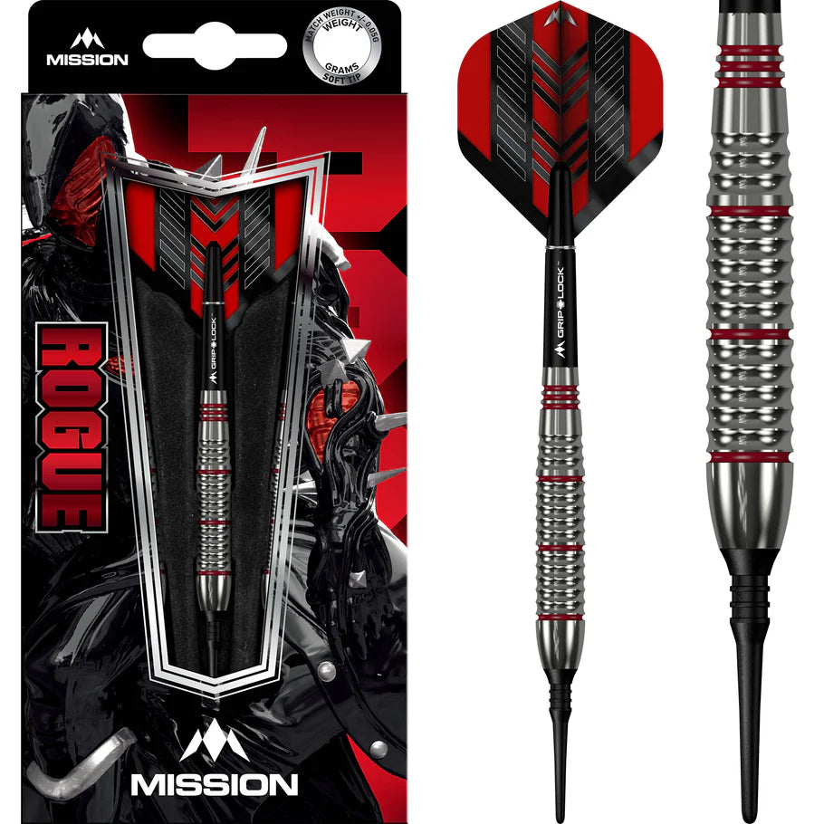 Mission Rogue Soft Tip Darts - Brass Silver & Red Coated - 18gm