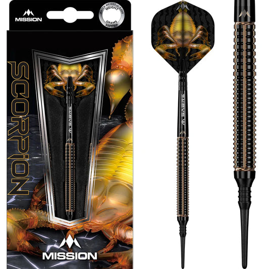 Mission Scorpion Soft Tip Darts - 90% Tungsten Black & Gold Electro - 19gm