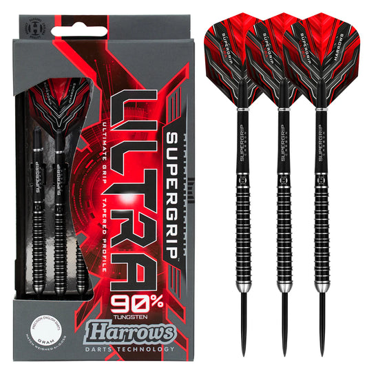 Harrows Supergrip Ultra - Steel Tip Darts - 90% Tungsten - 28g