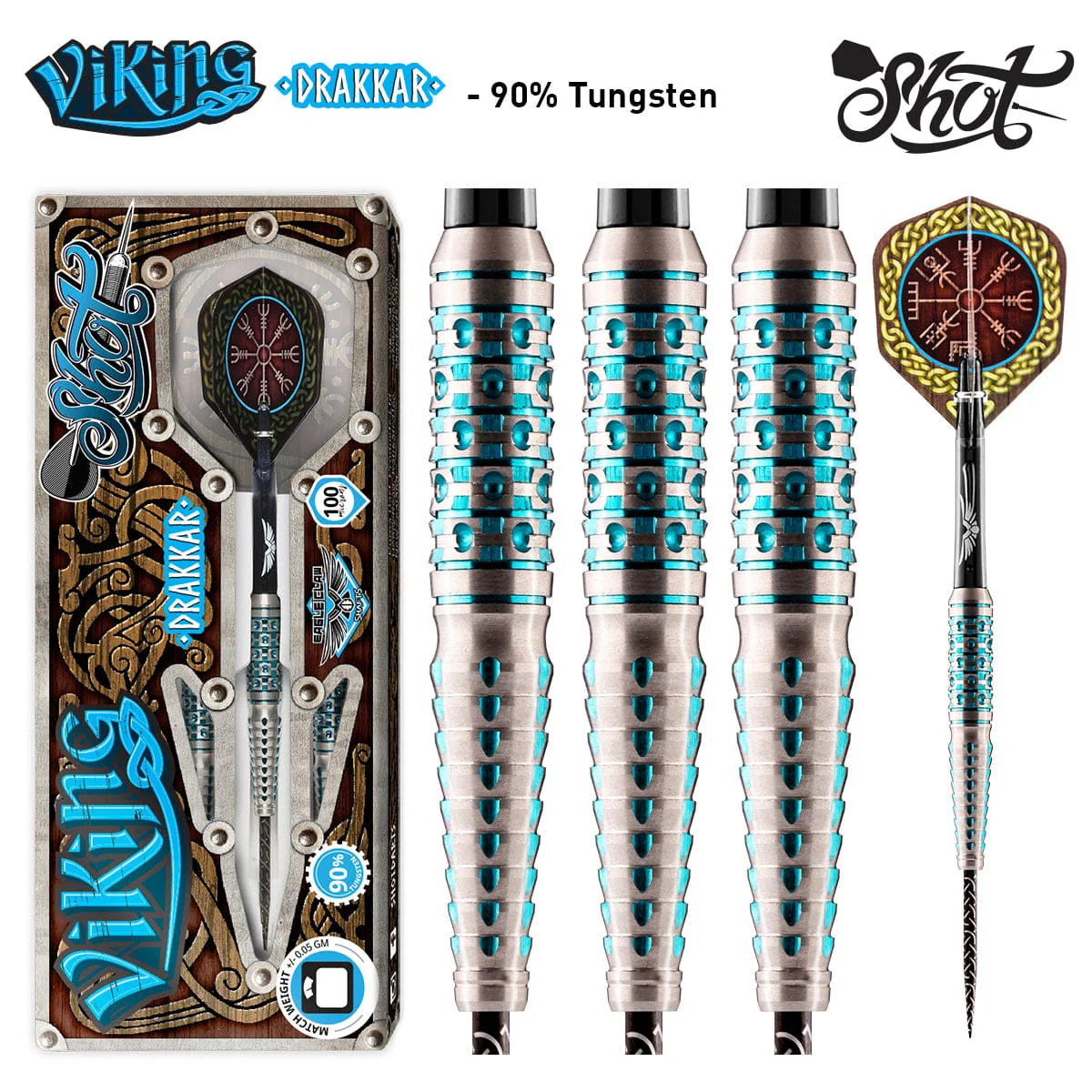 Shot Viking Drakkar Steel Tip Dart Set-90% Tungsten Barrels-25gm