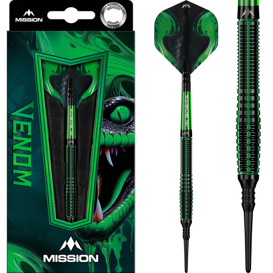Mission Venom Soft Tip Darts - 90% Tungsten Black & Green Electro - 20gm