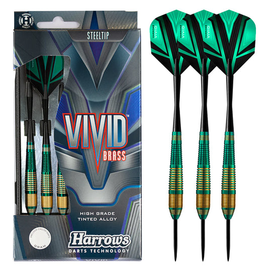 Harrows Vivid Brass Green - Steel Tip Darts - 24g