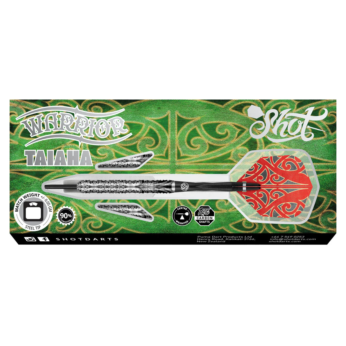Shot Warrior Taiaha Steel Tip Dart Set-90% Tungsten-23gm