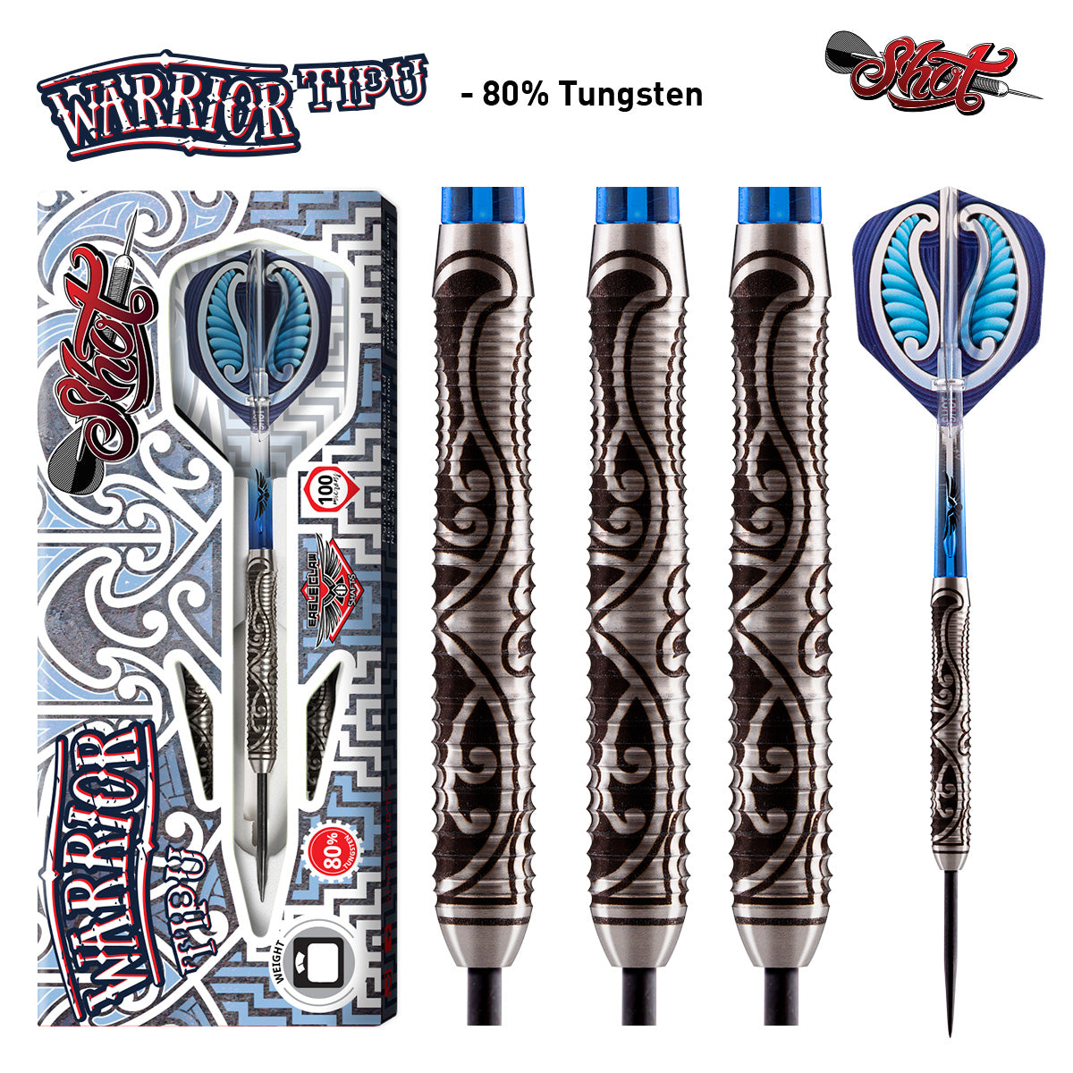 Shot Warrior Tipu Steel Tip Dart Set-80% Tungsten-23gm