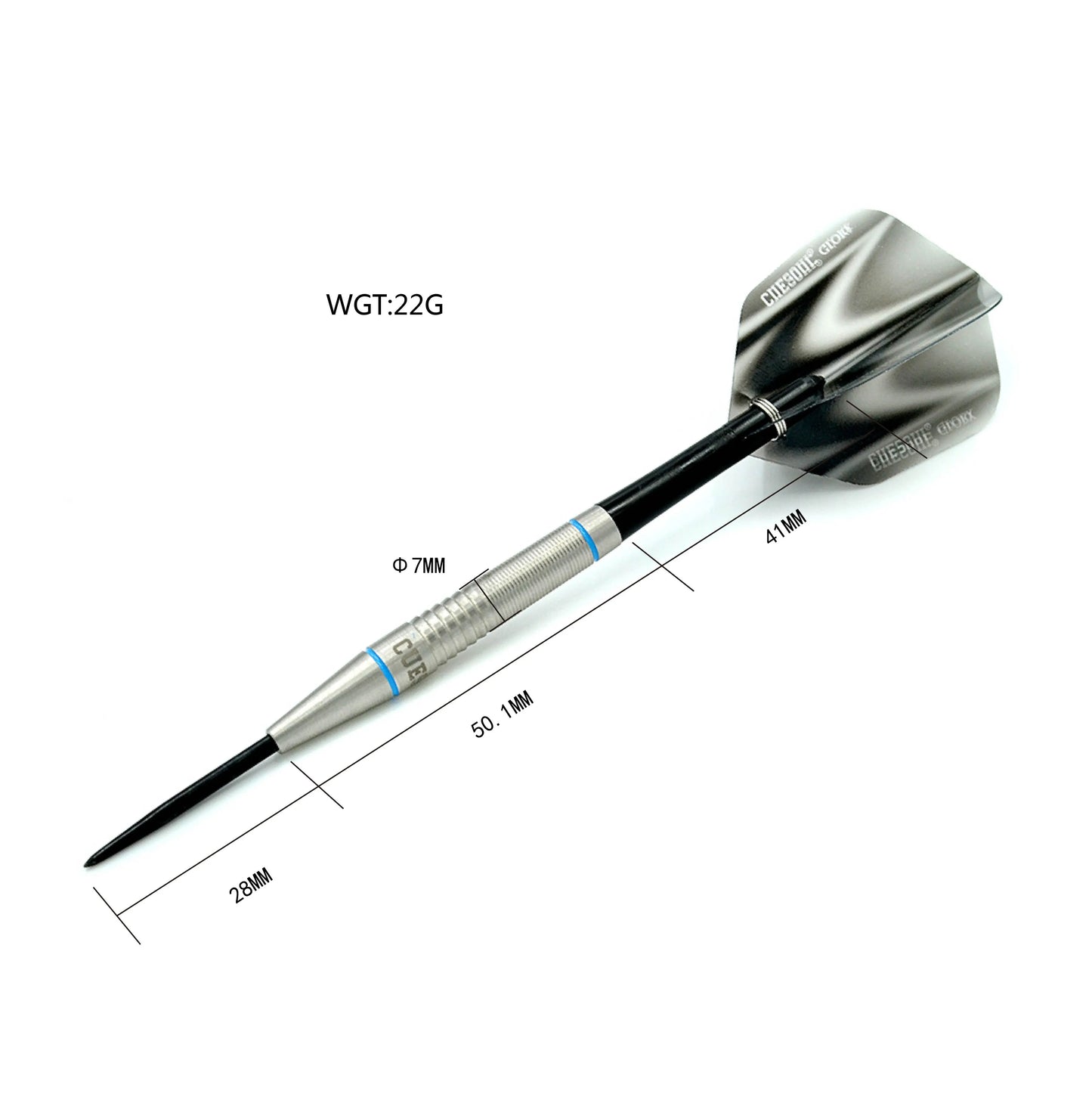 CUESOUL Glory 22 gram Blue Grooves & Black Shafts 85% Tungsten Steel Tip Dart Set