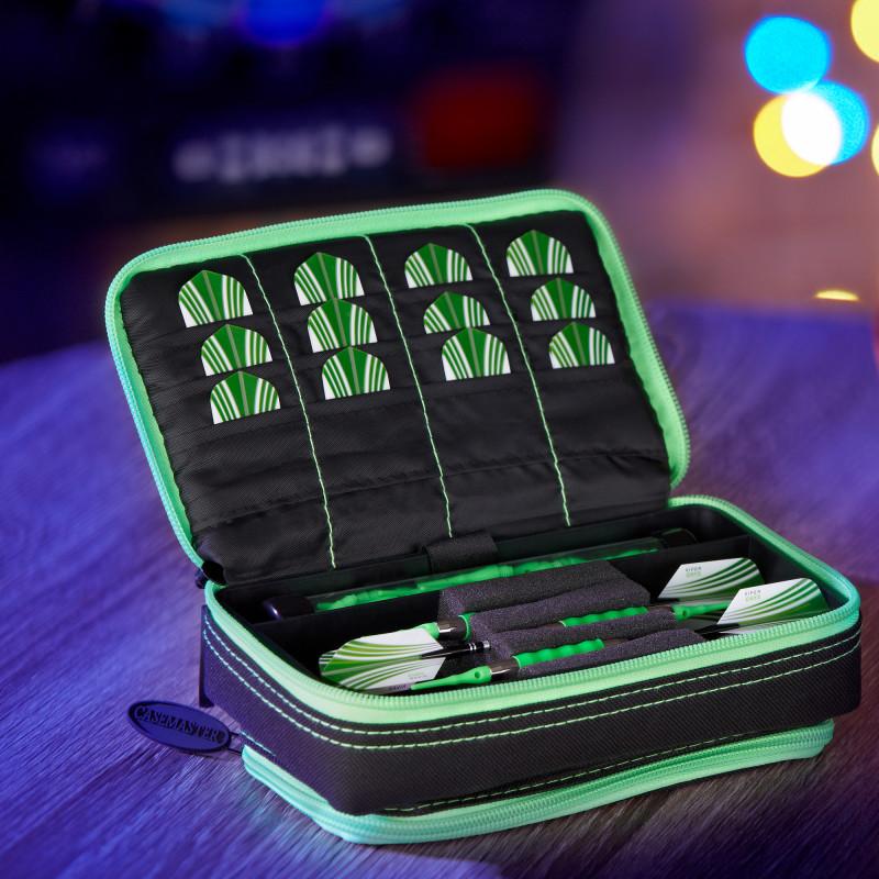Casemaster Plazma Plus Dart Case Black with Green Trim and Phone Pocket Dart Case