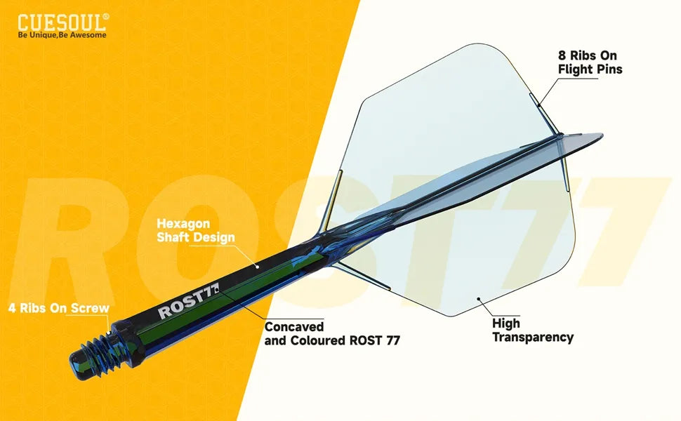 CUESOUL ROST 77 Integrated Dart Shaft & Flight - Big Wing Shape - Medium - Blue