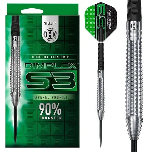 Harrows Dimplex S3 Darts - Steel Tip Darts - 90% Tungsten - 24g Tapered