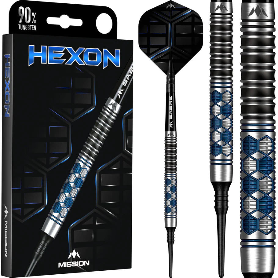 Mission Hexon Soft Tip Darts - 90% Tungsten Blue PVD - 18gm