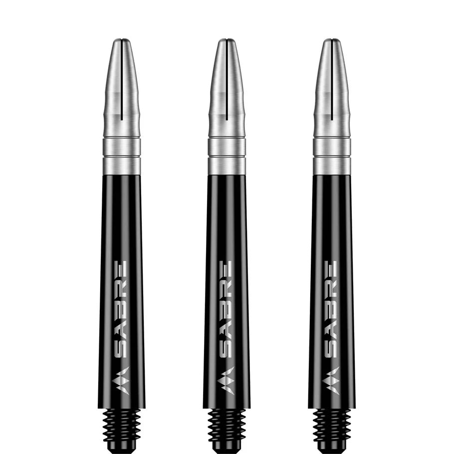 Mission Sabre Shafts - Polycarbonate Dart Stems - Black - Silver Top - Tweenie Plus